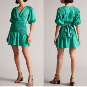 Ted Baker London Taluna Green Smock Panel Wrap Mini Dress Size US 8 / 3 NWT